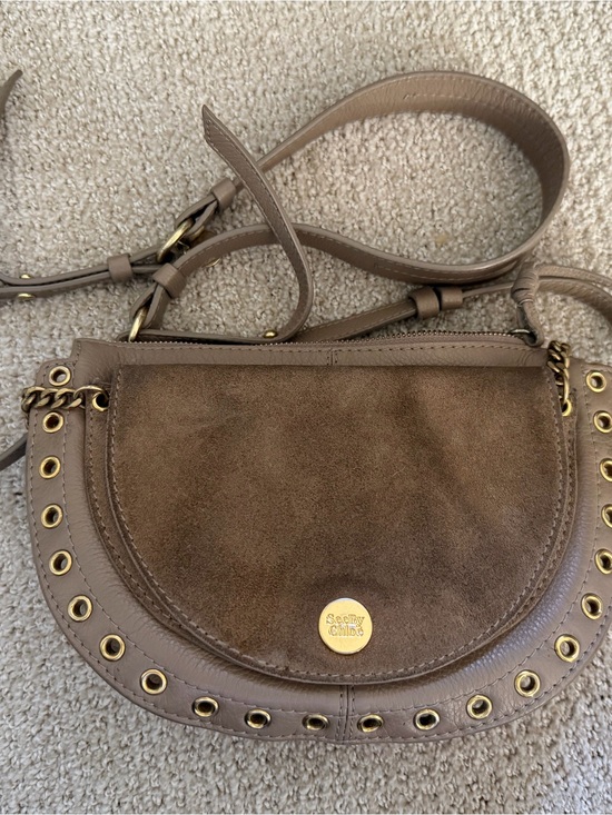 See By Chloe Handbags - See By Chloe Taupe/Brown Suede & Leather Crossbody Bag with Gold Hardware